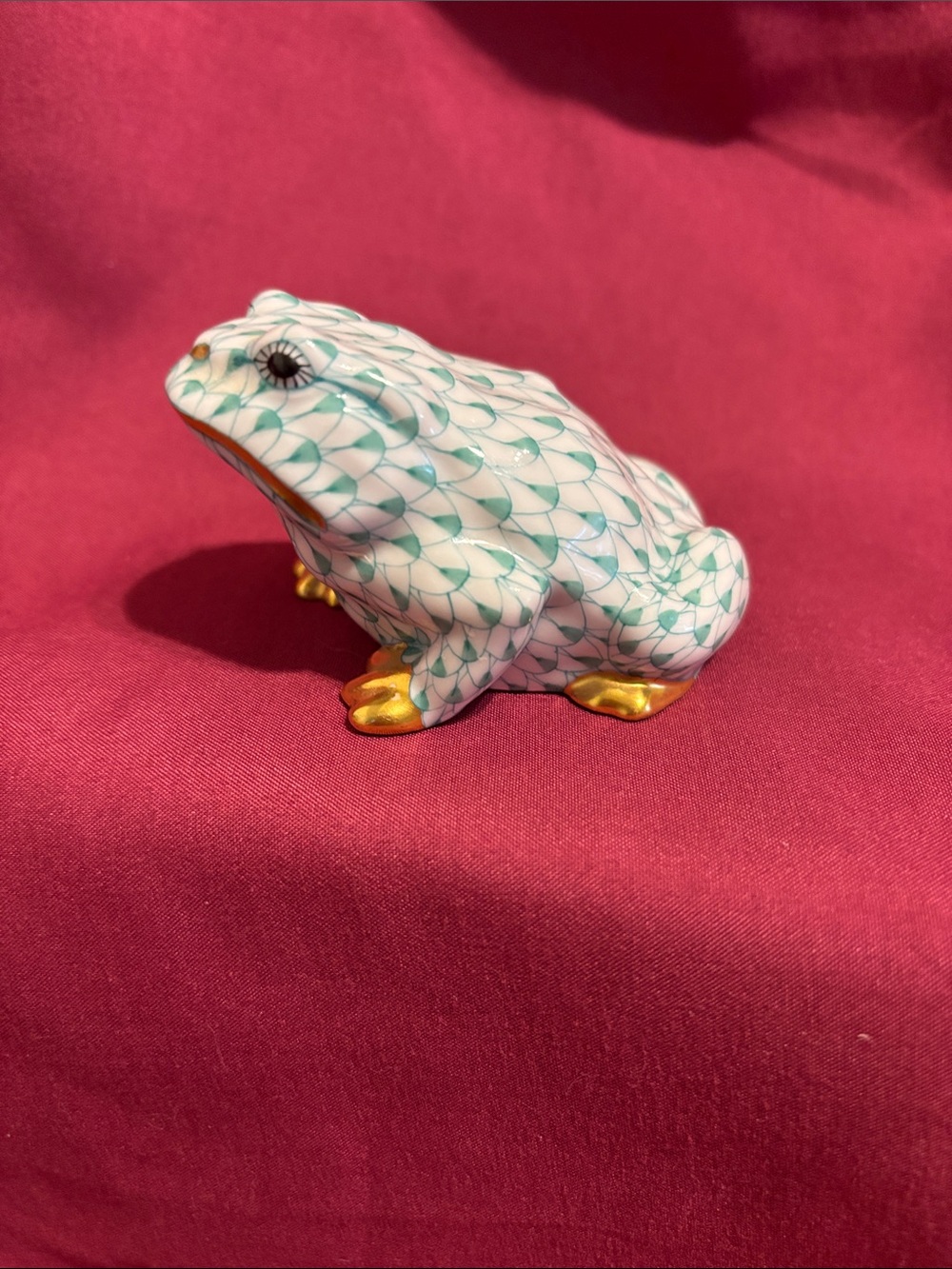 Herend White and Teal Frog Figurine with Gold Accents
